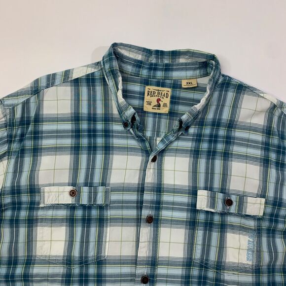 RedHead Shirt Mens 2XL Blue Green Button Down Plaid Modal Blend Short Sleeve - Picture 3 of 11